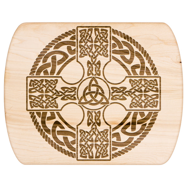 Irish Celtic Cross Shield Hardwood Oval Cutting Board