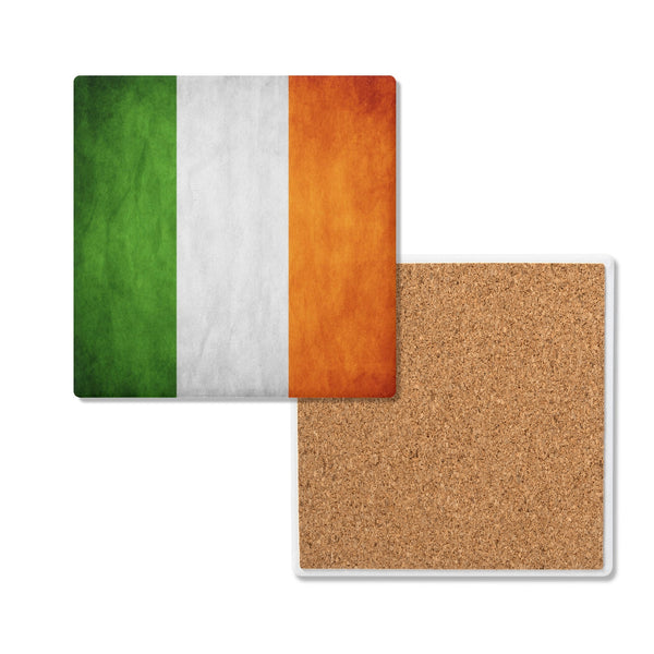 Distressed Ireland Flag Square Ceramic Coasters (Set of 4 Coasters)
