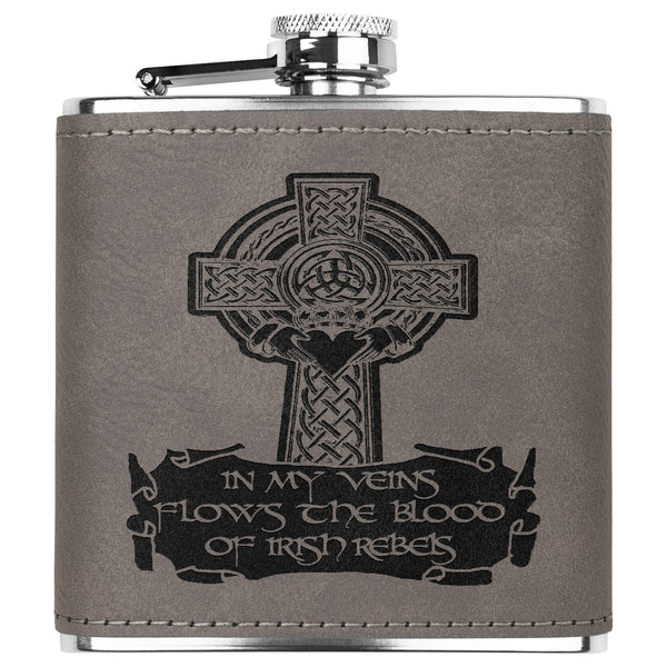 ☘️ In My Veins Flows The Blood of Irish Rebels Premium Leather Flask ☘️