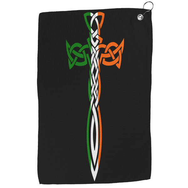 Irish Celtic Cross Dagger Waffle Golf Towel