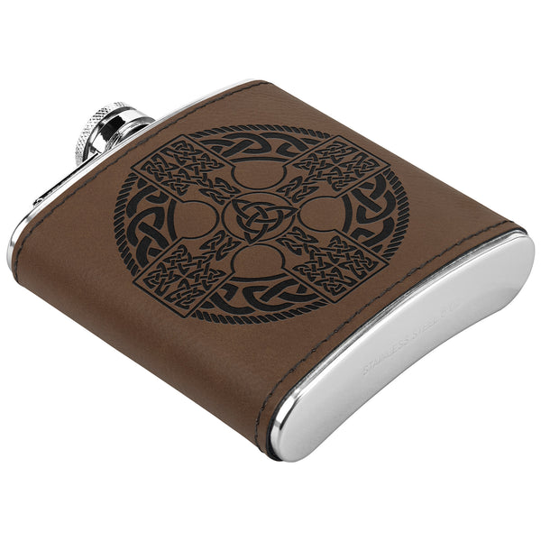 ☘️ Irish Celtic Cross Shield Premium Leather Flask ☘️