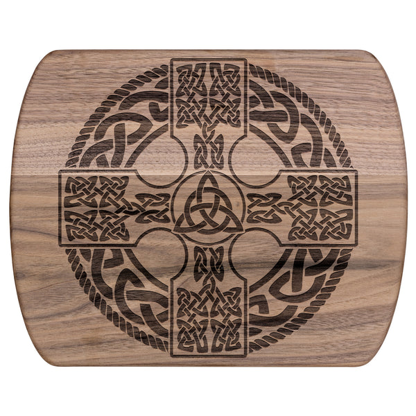 Irish Celtic Cross Shield Hardwood Oval Cutting Board