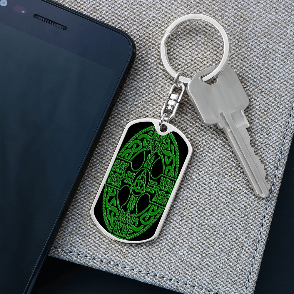Irish Celtic Cross Shield Graphic Dog Tag Keychain