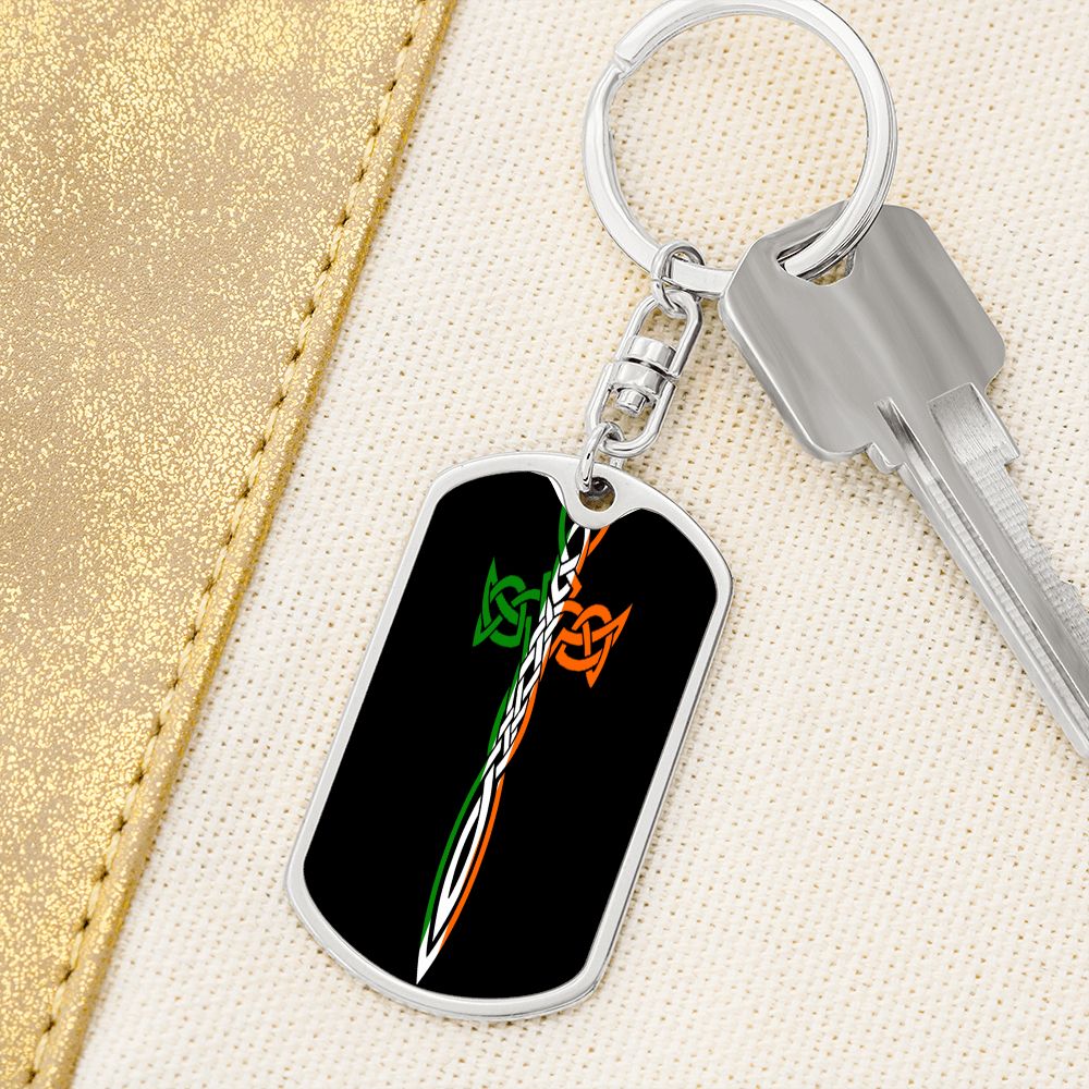 Irish Celtic Cross Dagger Graphic Dog Tag Keychain
