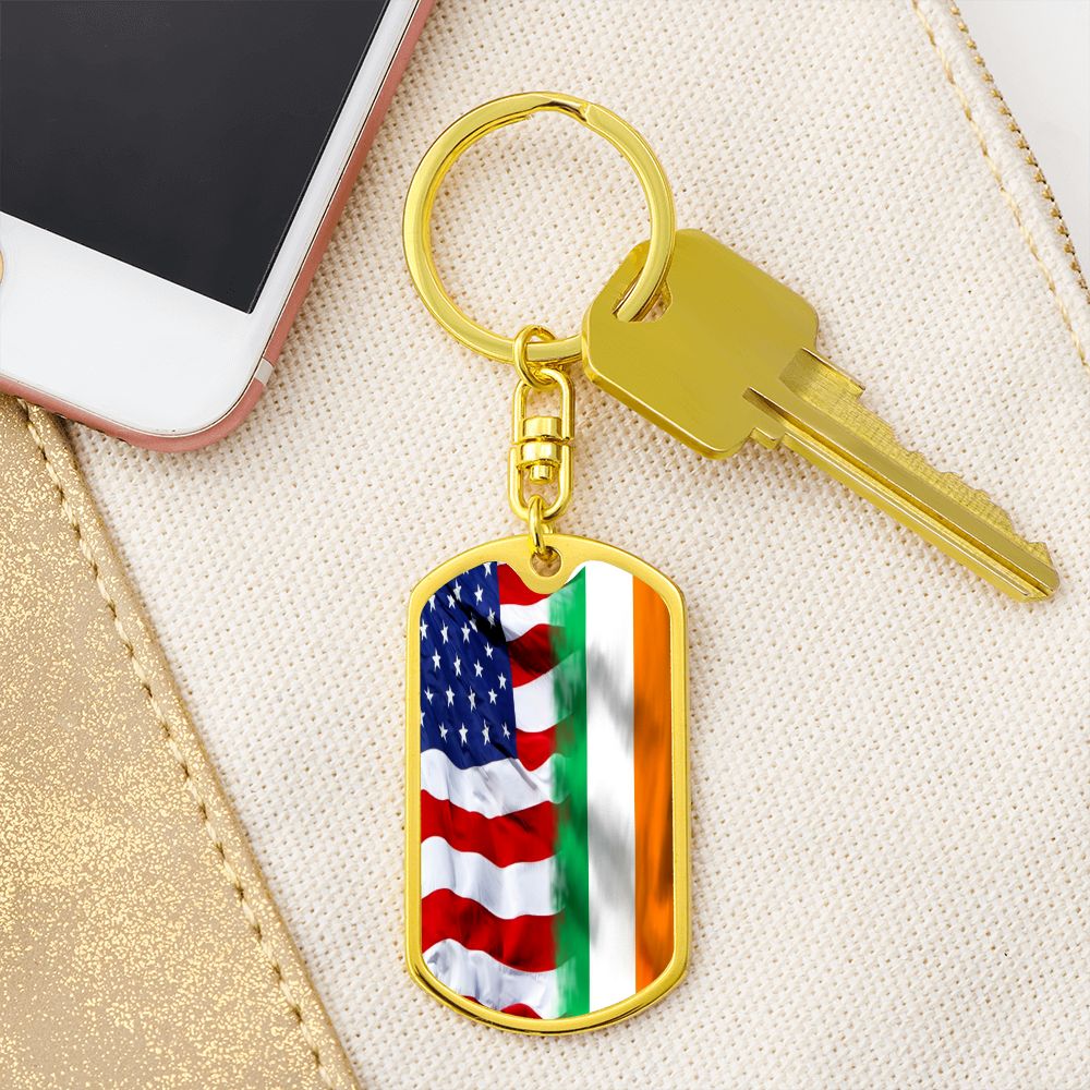American Irish Flag Graphic Dog Tag Keychain