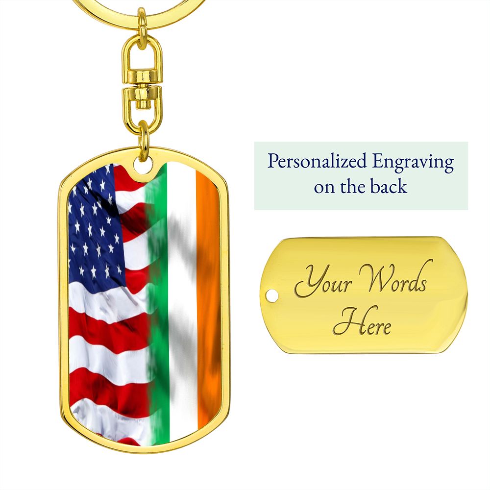 American Irish Flag Graphic Dog Tag Keychain