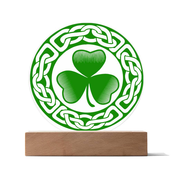 Irish Celtic Cross Shield Shamrock Circle Acrylic Plague