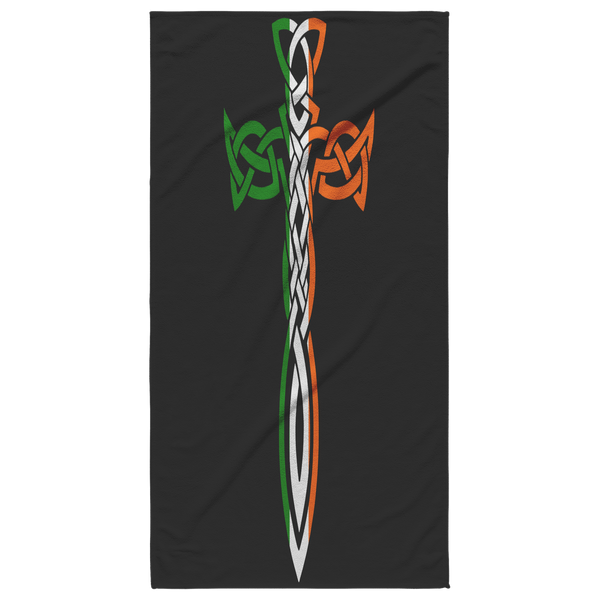 Irish Celtic Cross Dagger Beach Towel
