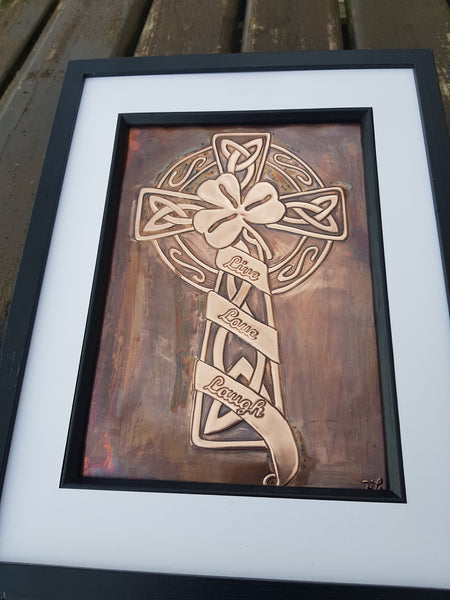 ☘️ Live Love Laugh Irish Celtic Cross Framed Copper ☘️