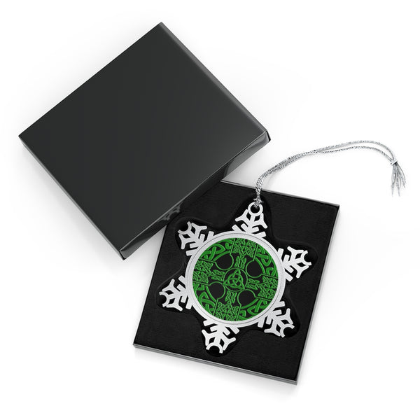 Irish Celtic Cross Shield Pewter Snowflake Ornament