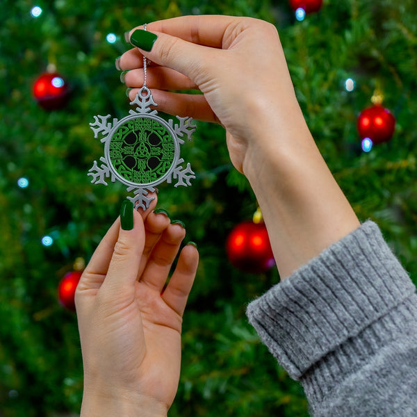 Irish Celtic Cross Shield Pewter Snowflake Ornament