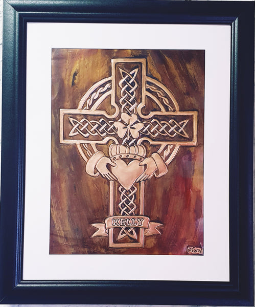☘️ PERSONALIZED Irish Claddagh Celtic Cross Framed Copper ☘️
