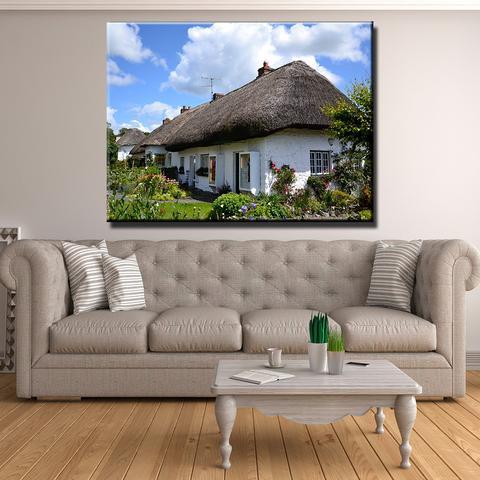 Irish Traditional Thatched Cottage Canvas Print Wall Art