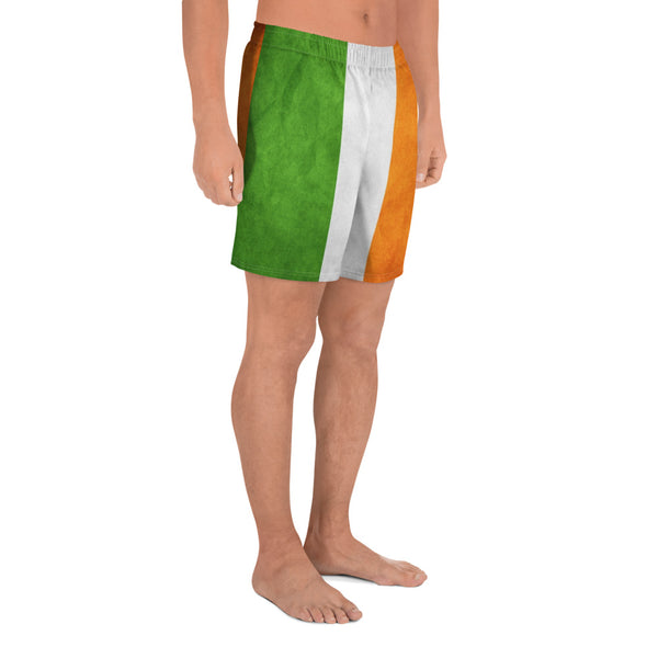 Distressed Ireland Flag Men's Athletic Long Shorts