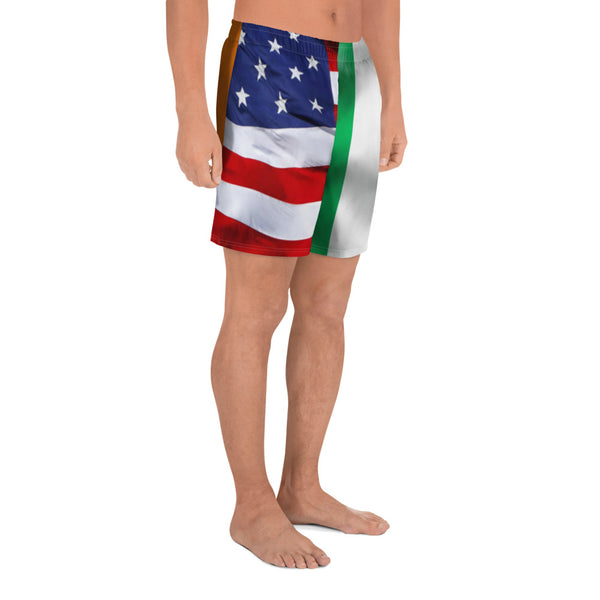 Distressed American Irish Flag Men's Athletic Long Shorts
