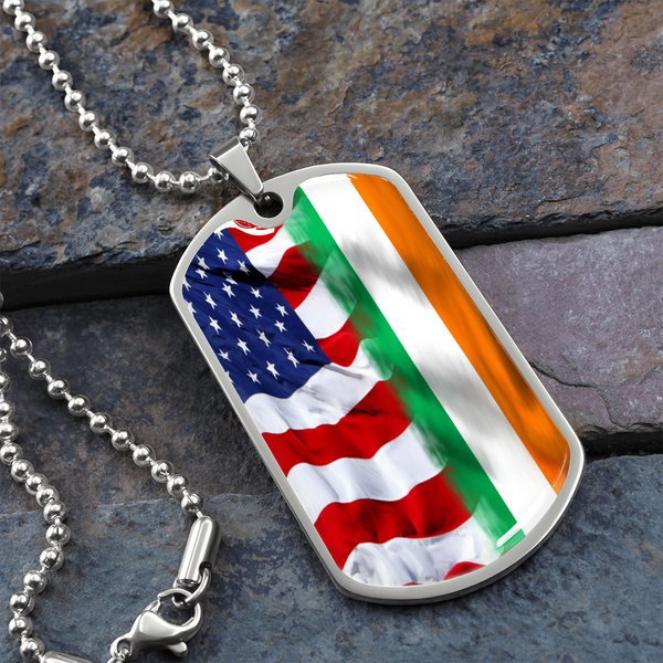 American Irish Flag Luxury Dog Tag - Military Ball Chain
