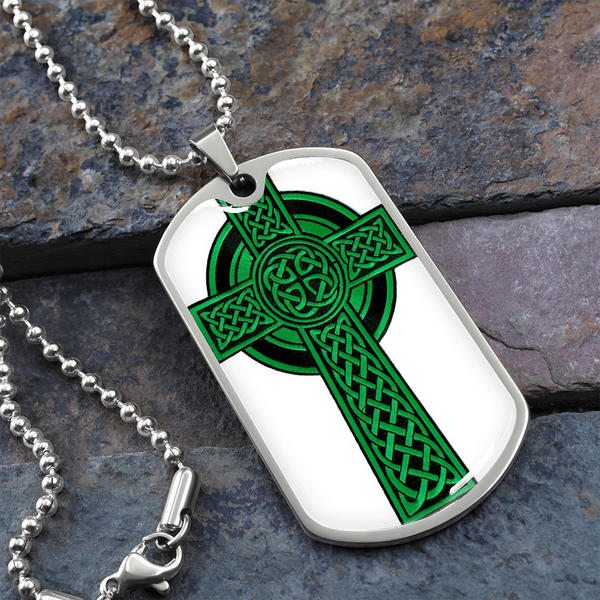Irish Celtic Cross Luxury Dog Tag - Military Ball Chain
