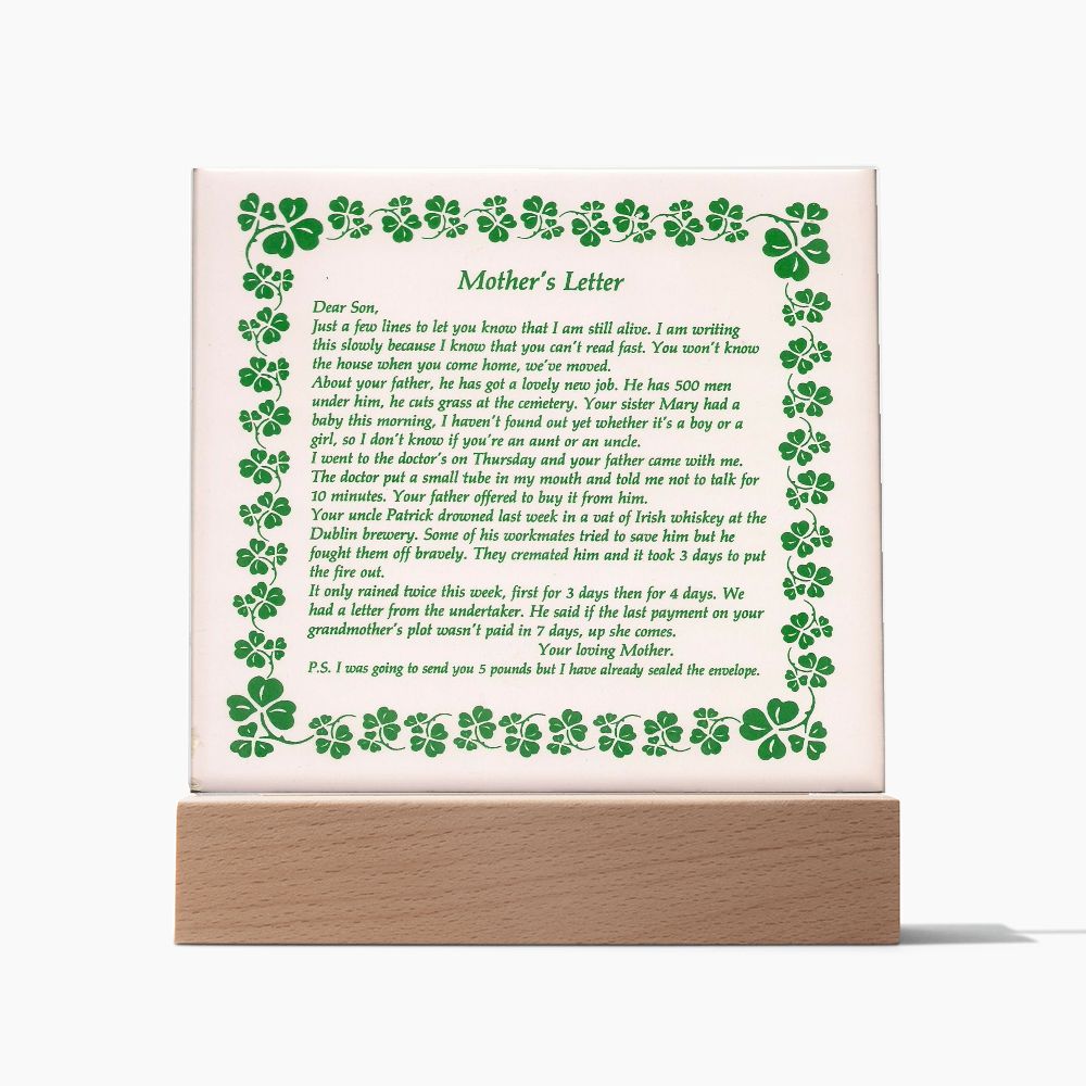☘️ Mother's Letter To Irish Son Square Acrylic Plaque ☘️