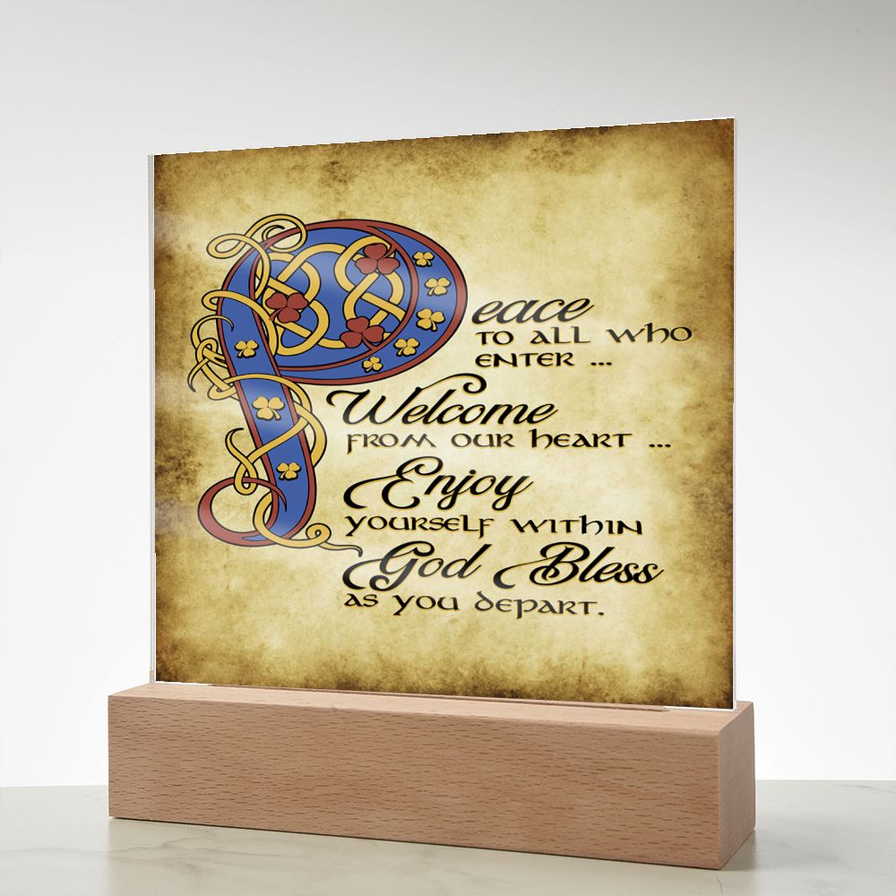 ☘️ Peace To All Who Enter Square Acrylic Plaque ☘️
