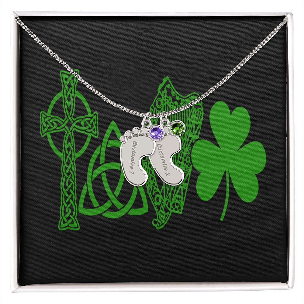☘️ LOVE Ireland Custom Baby Feet Necklace with Birthstone ☘️