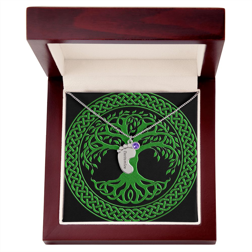 ☘️ Irish Tree of Life Custom Baby Feet Necklace with Birthstone ☘️