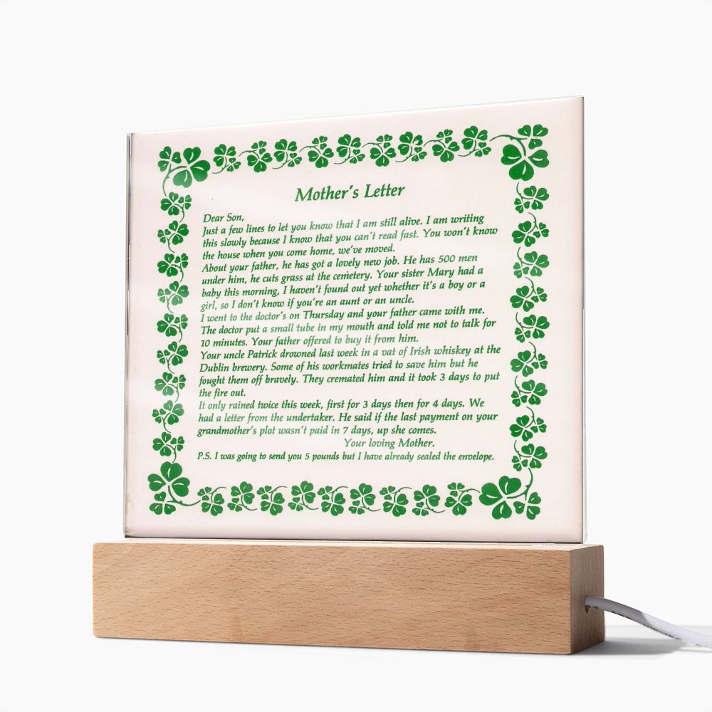 ☘️ Mother's Letter To Irish Son Square Acrylic Plaque ☘️