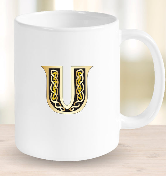 Irish Celtic Initial Mug - Initial U