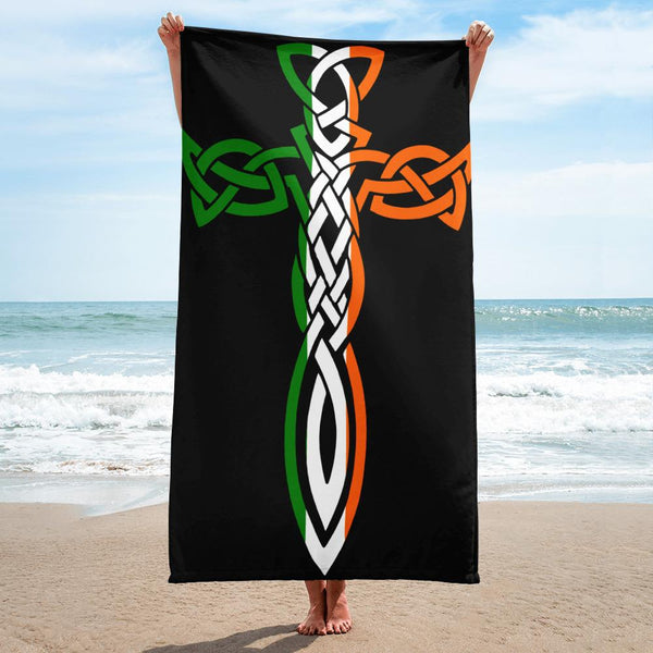 Irish Celtic Cross Dagger Beach Towel