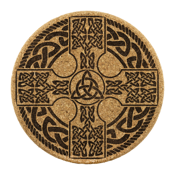 Irish Celtic Cross Shield Round Cork Coaster (Set of 4 Coasters)