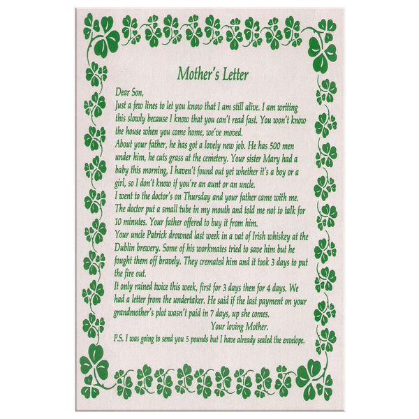 ☘️ Mother's Letter To Irish Son Canvas Print Wall Art ☘️